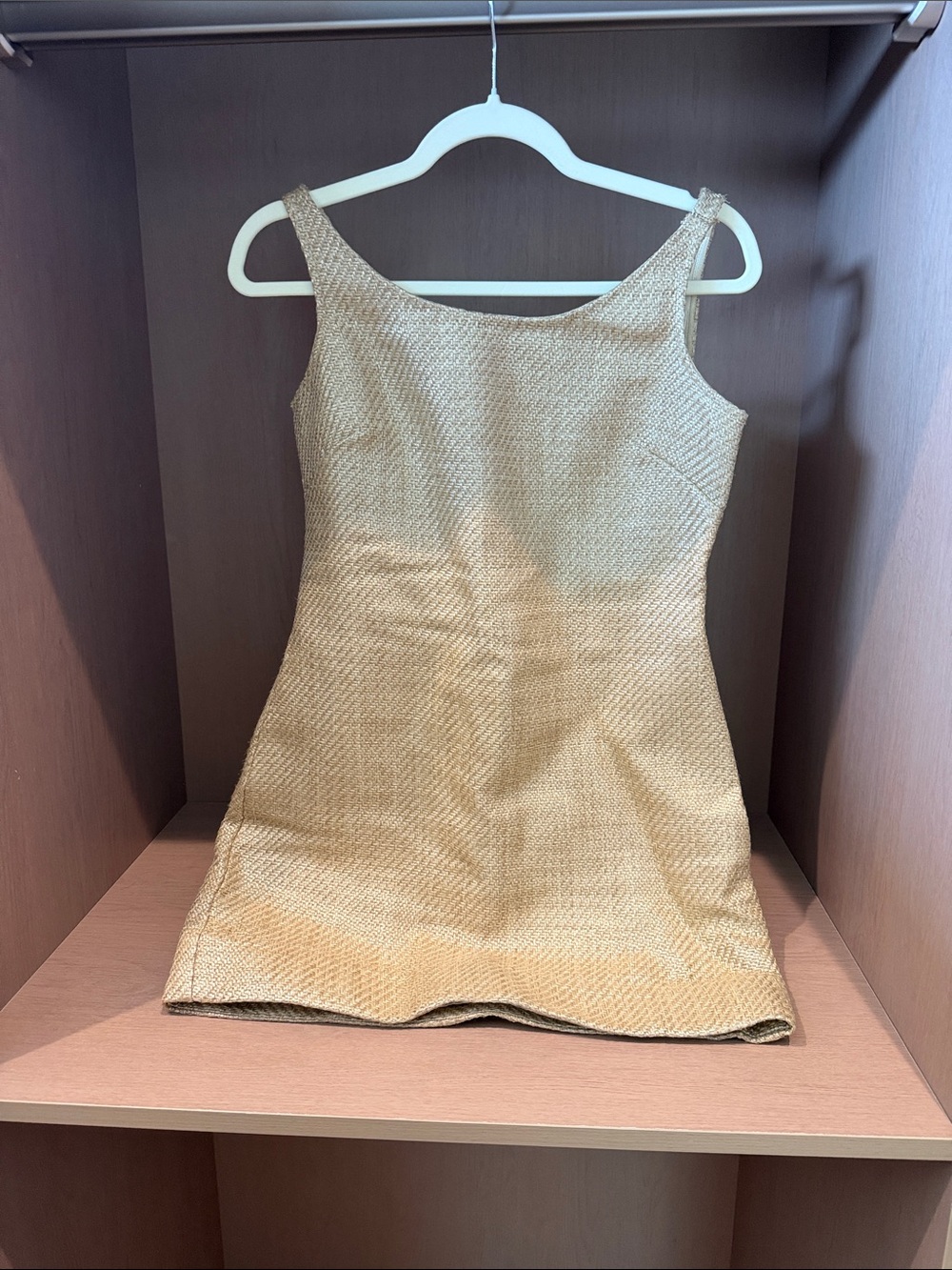 ANTONIO MELANI Gold Textured Scoop Neck Mini Dress